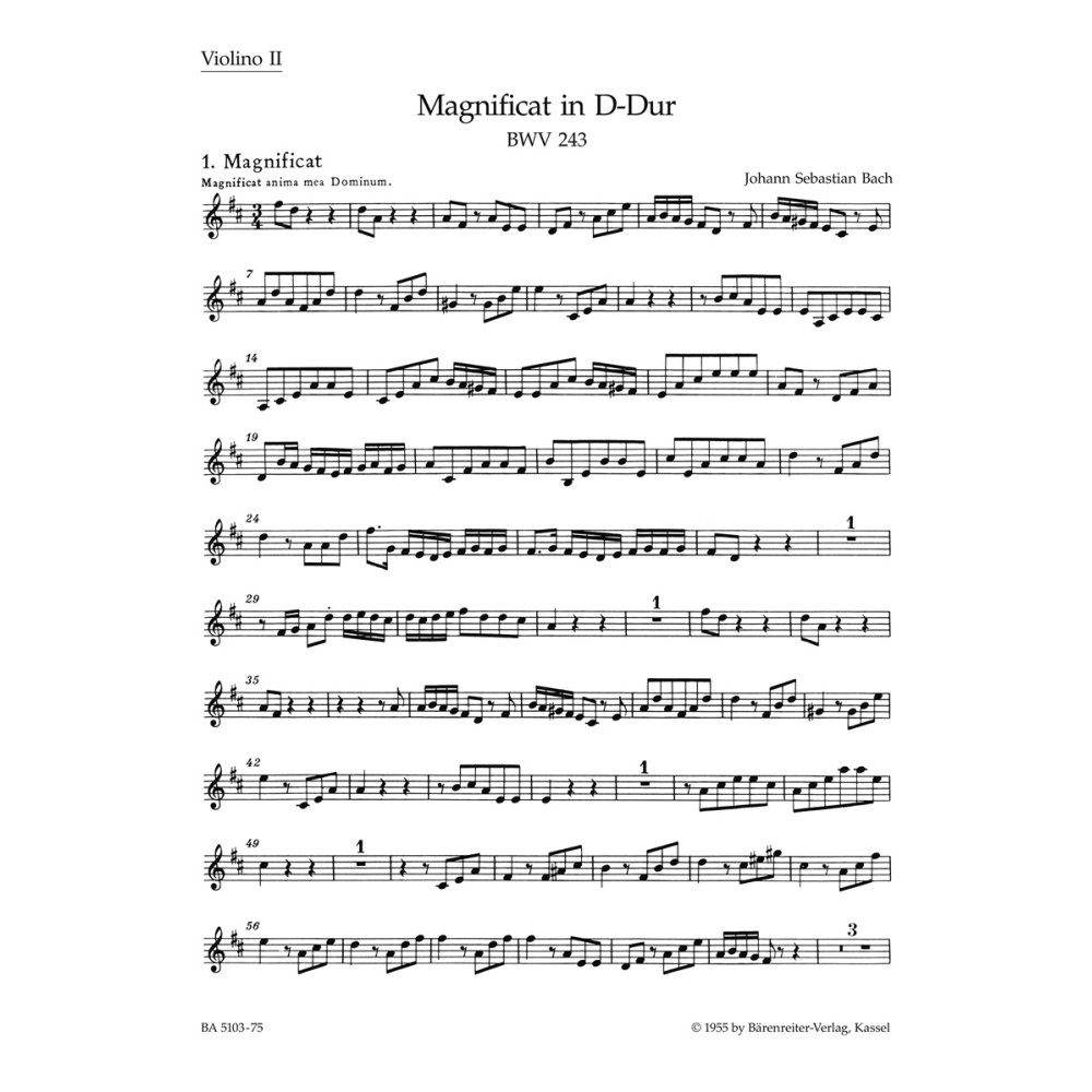 Magnificat in D (BWV 243)for Violin II - Johann Sebastian Bach