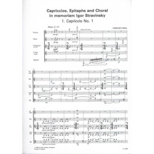 Csemiczky, Miklós - Capriccios, Epitaphs and Choral