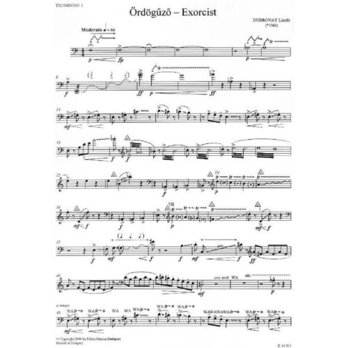 Dubrovay, László - Exorcist for Trombone Quartet