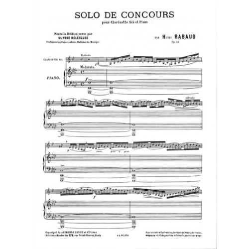 Rabaud, Henri - Solo De Concours pour clarinette et piano