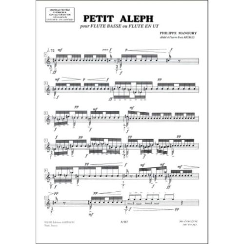 Manoury, Philippe - Petit Aleph Flute Seule